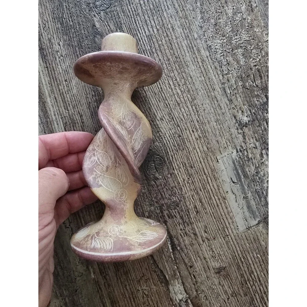 Kenya Hand Carved Soapstone Candlestick Twisted Leaf Design Made in Africa